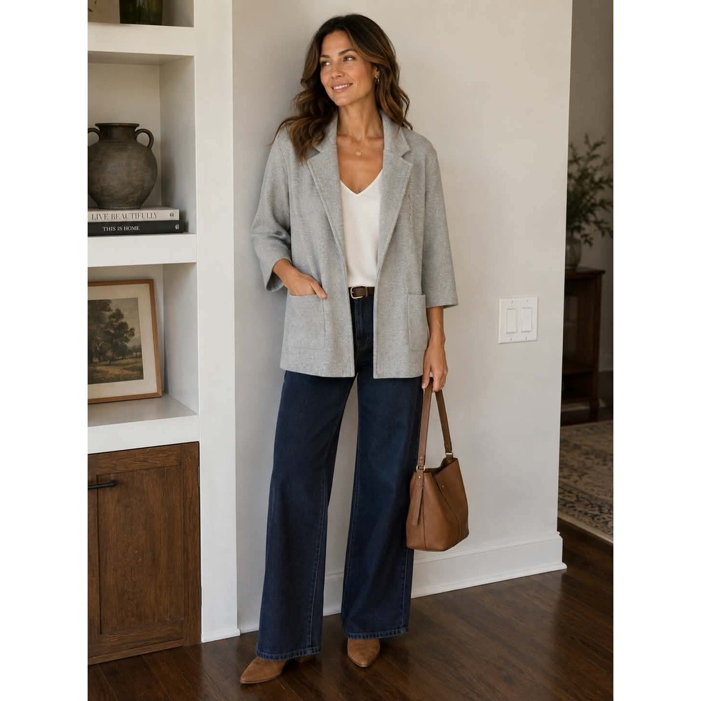 Vintage J.Crew Merino Wool Blend Long Cardigan Sweater Blazer Gray S